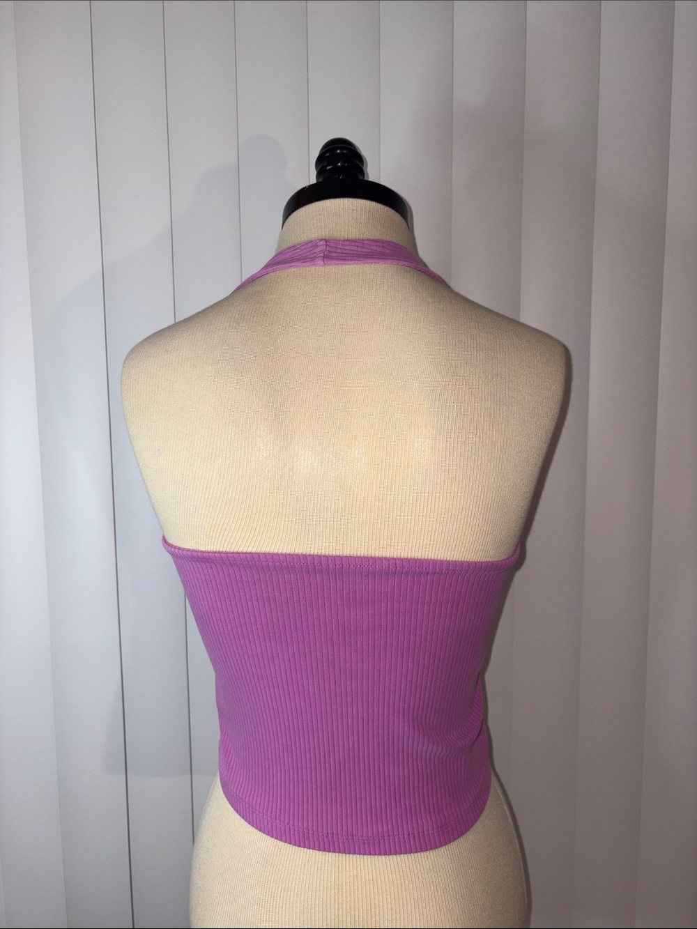 American Eagle Ribbed Lace-Trim Halter Tank Top Pink Small - Picture 3 of 5